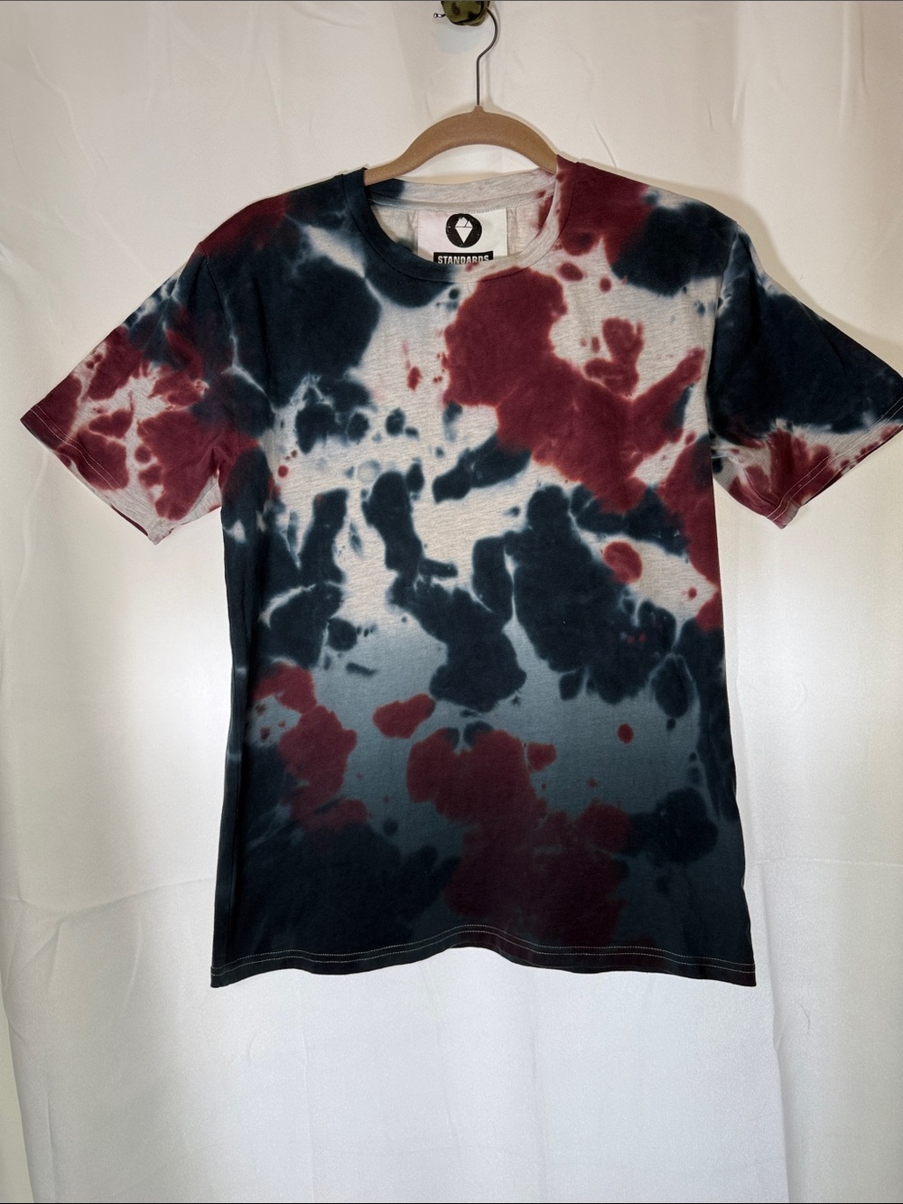 Standard Issue Tie-Dye Crew Neck T-Shirt in Navy & Burgundy